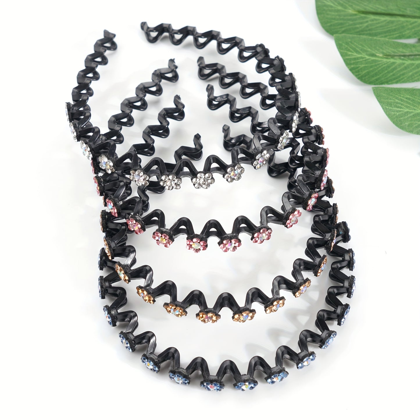 4pcs Dazzling Glamorous Sparkling Rhinestone Flower Head Bands - Comfort-Fit, Non-Slip Hair Hoops for Fashion-Forward Women and Girls