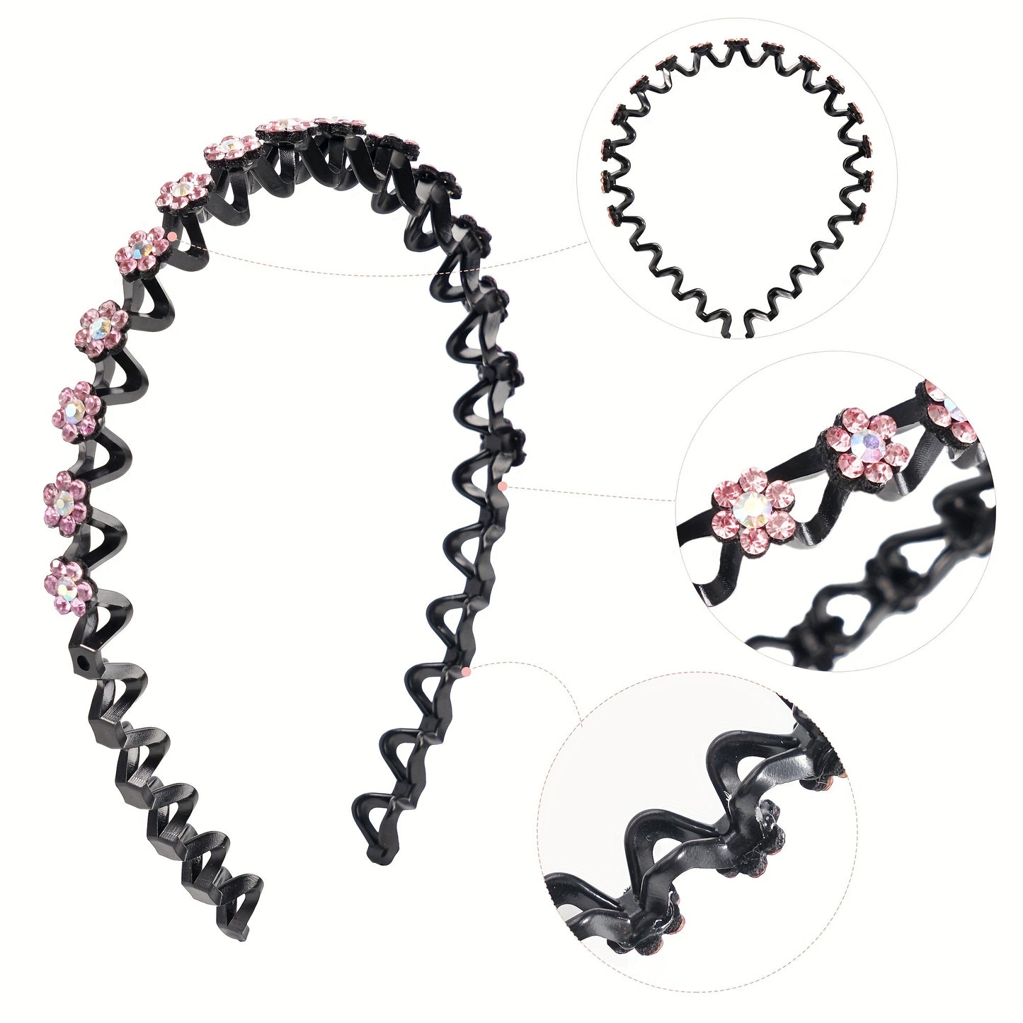 4pcs Dazzling Glamorous Sparkling Rhinestone Flower Head Bands - Comfort-Fit, Non-Slip Hair Hoops for Fashion-Forward Women and Girls