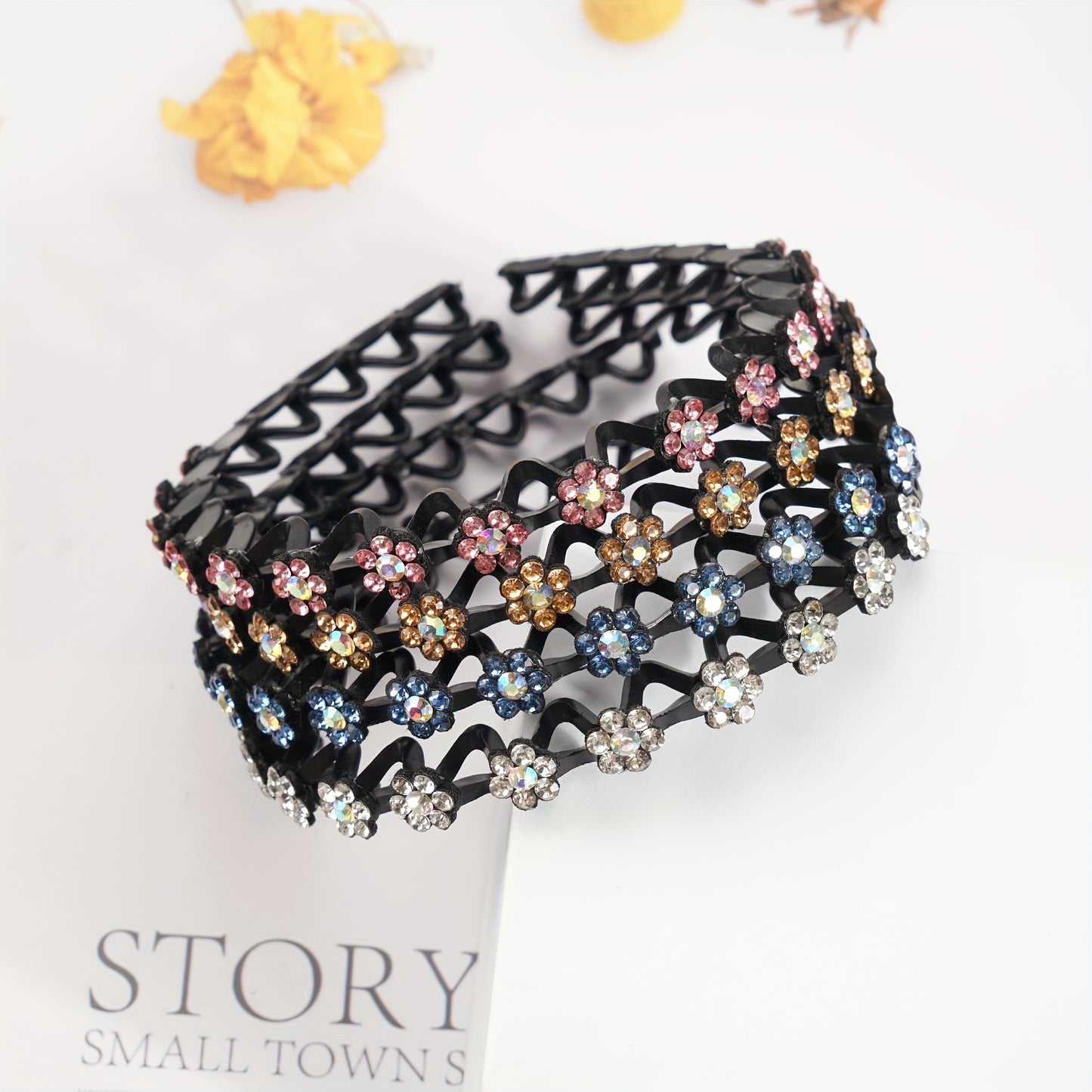 4pcs Dazzling Glamorous Sparkling Rhinestone Flower Head Bands - Comfort-Fit, Non-Slip Hair Hoops for Fashion-Forward Women and Girls