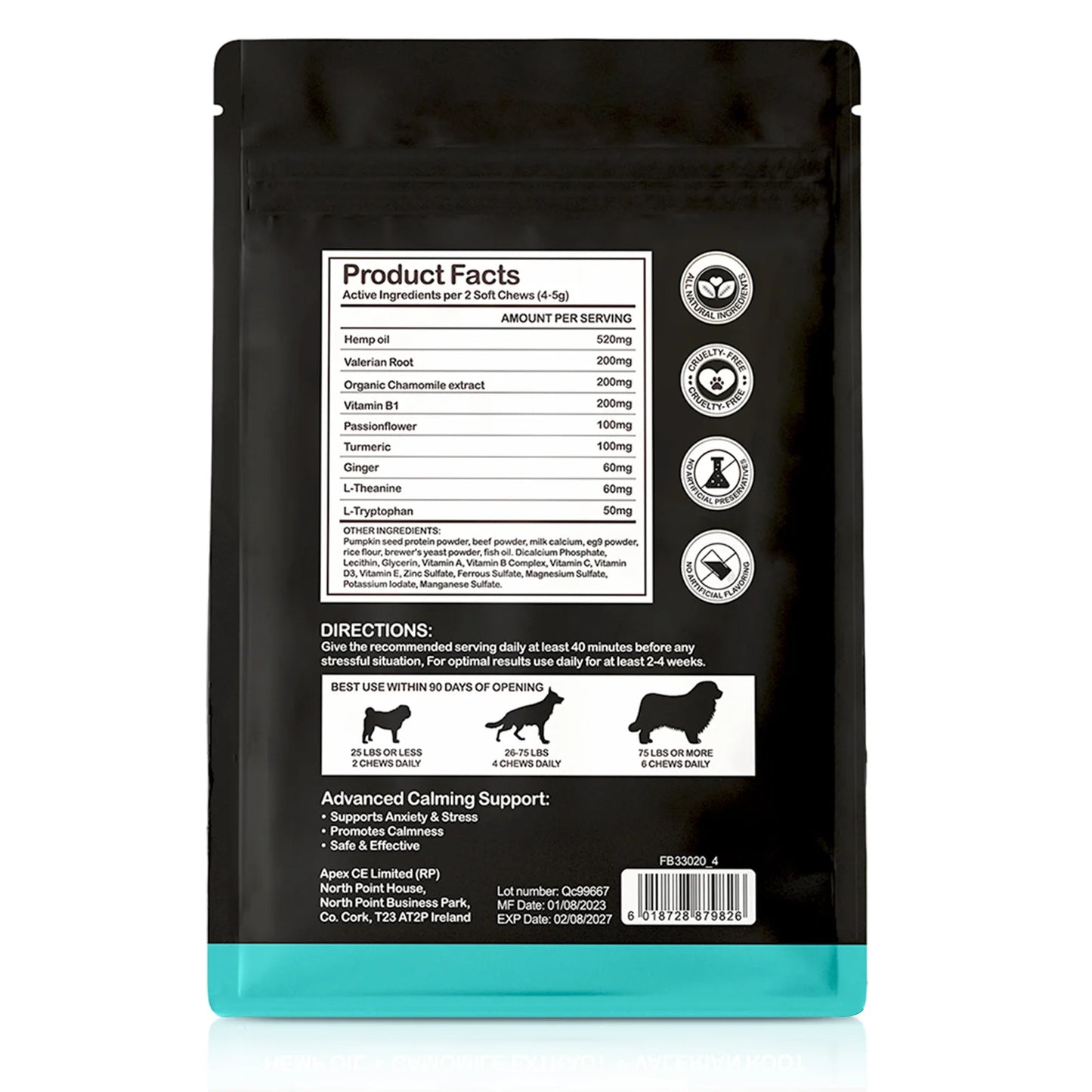 60 Calming Chews for Dogs Stress & Anxiety with Peking Duck Flavor Chamomile Extract Valerian Root Calmness Promotes Relaxation