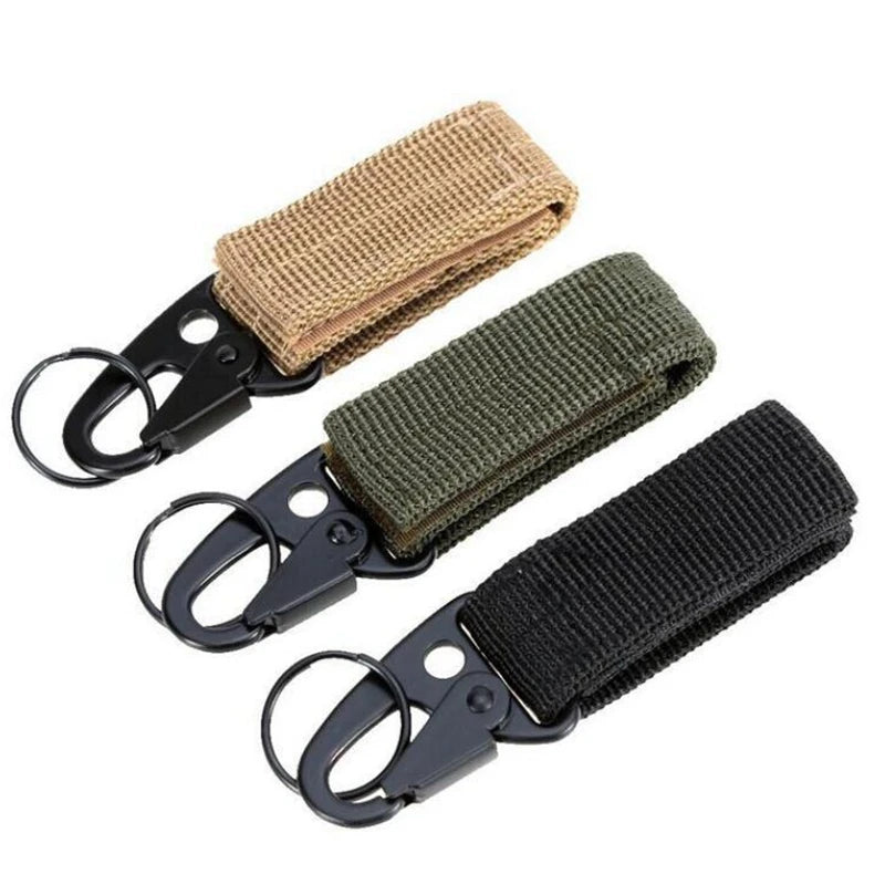 Tactical Gear Clip Carabiner Nylon Hook&Loop Belt Key Holder Black Metal Hook O-ring Buckle for Outdoor Sport Hiking Backpack