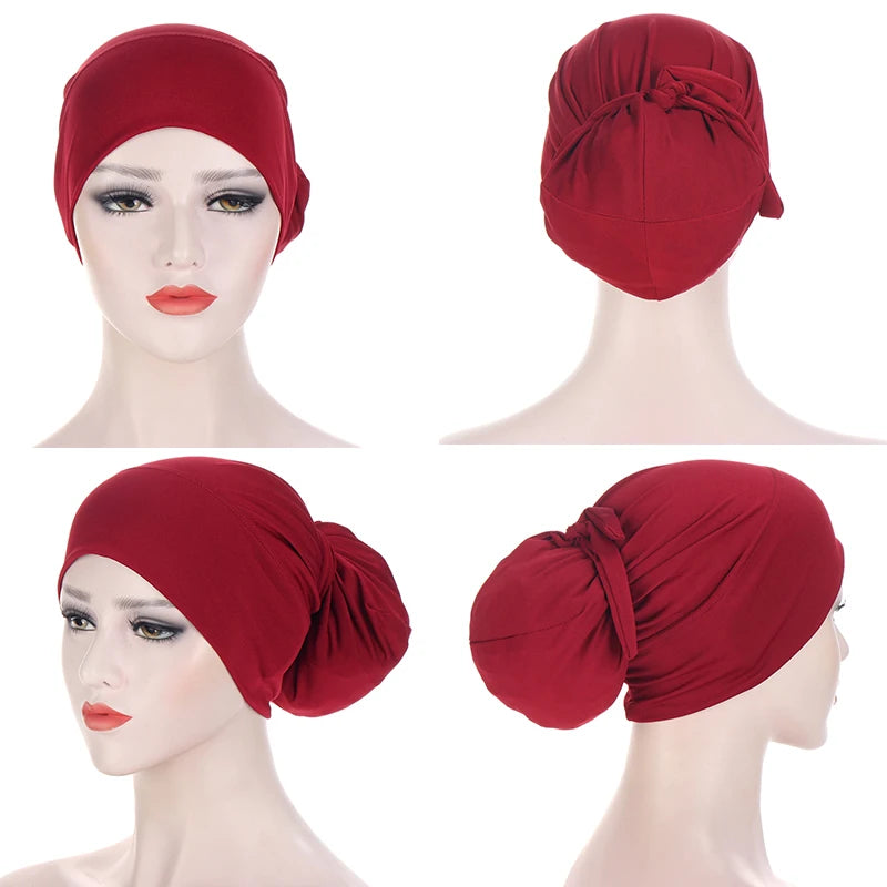 Solid Color Muslim Bandage Easy Cap Jersey Hijabs for Women Elastic Soft Headband Turban Hijab Chemo Hats Fashion Accessories