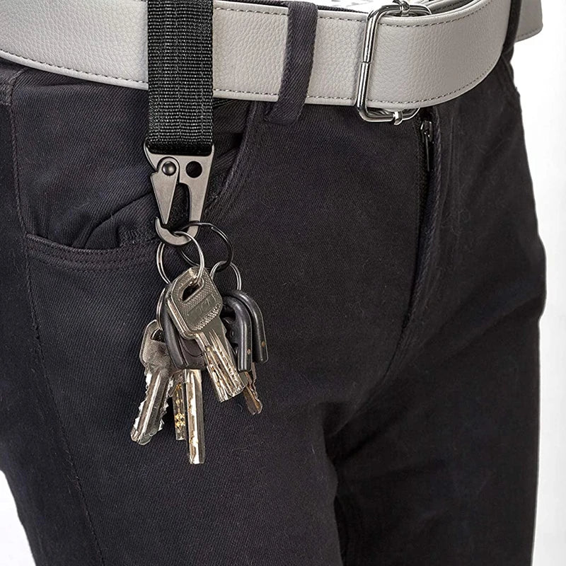 Tactical Gear Clip Carabiner Nylon Hook&Loop Belt Key Holder Black Metal Hook O-ring Buckle for Outdoor Sport Hiking Backpack