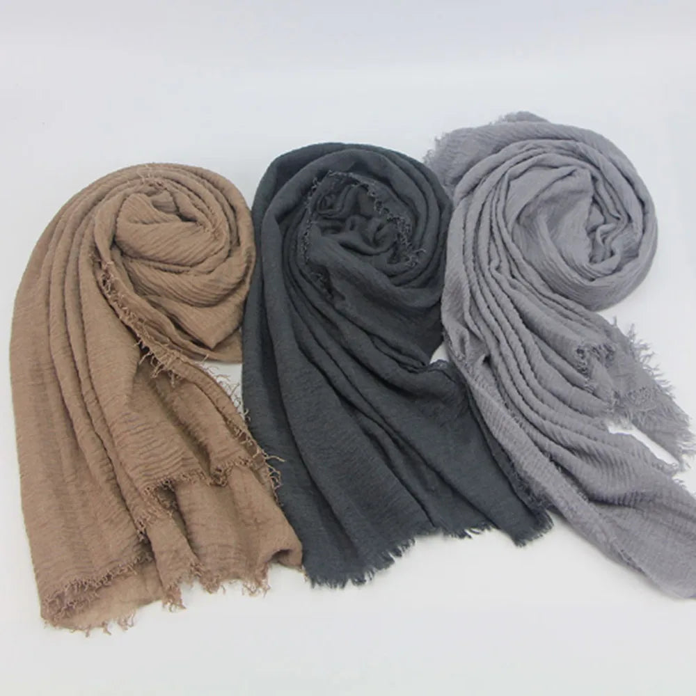 Cotton Linen Crinkle Cloud Hijab Soft Scarf Shawl Wraps Islam Muslim A343