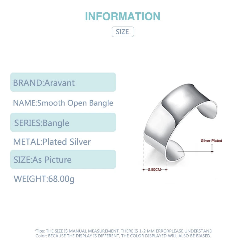 Hot Sale 925 Silver Jewelry Simple Smooth Open Bangles Women Fashion Cuff Bracelets