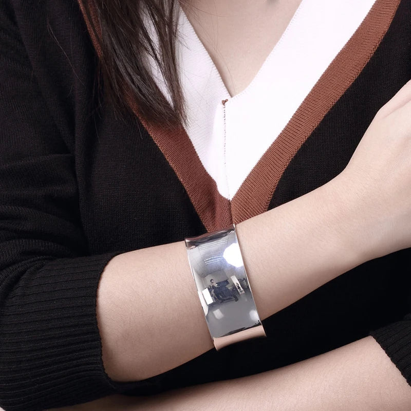 Hot Sale 925 Silver Jewelry Simple Smooth Open Bangles Women Fashion Cuff Bracelets