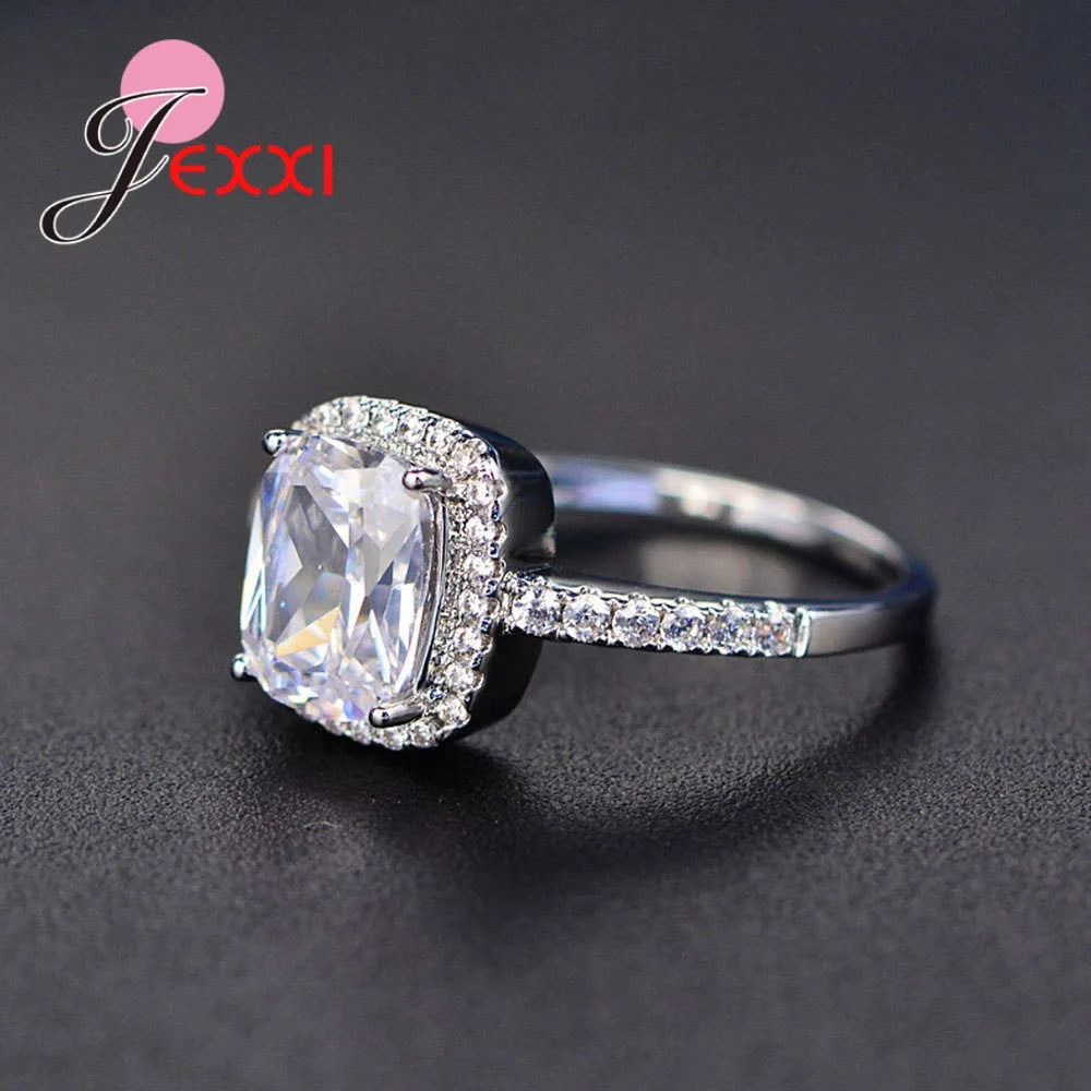 New Hot Sale white Square Large Zircon Ring Classic Temperament 925 Sterling Silver Silver female Ring NEW ARRIVE