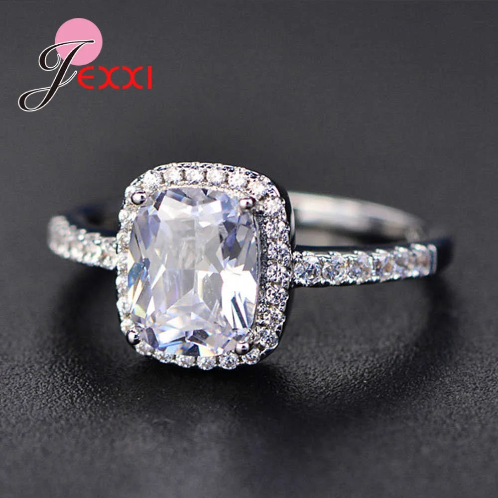 New Hot Sale white Square Large Zircon Ring Classic Temperament 925 Sterling Silver Silver female Ring NEW ARRIVE