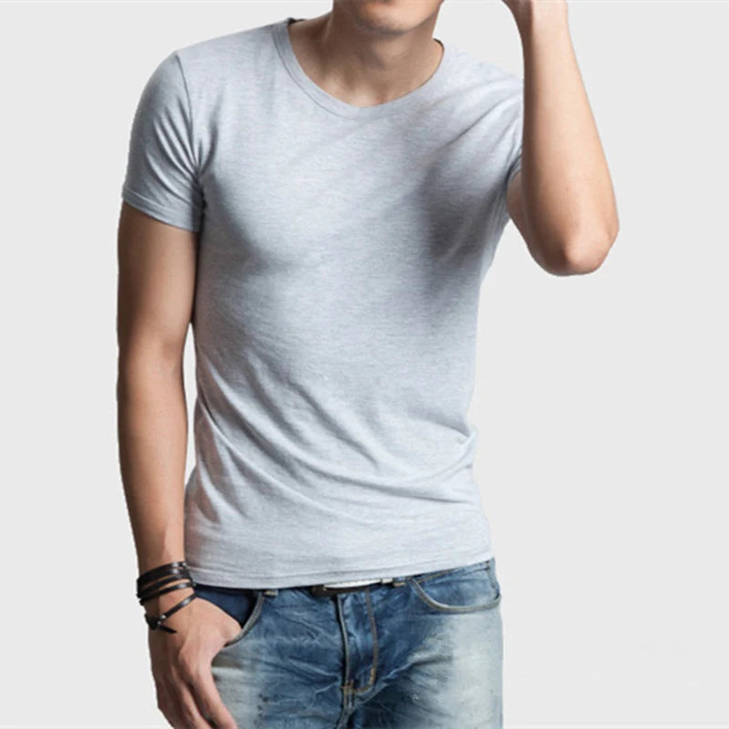 MRMT 2024 Brand New Men's T Shirt Pure Color Lycra Cotton Short Sleeved T-Shirt Male Round Neck Tops Cotton Bottoming Shirt