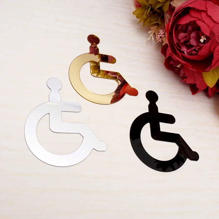 Disabled Toilet Signage WC Signs Wheelchair Acrylic Mirror Handicapped Only Instruction Wall Stickers Public Shop Home Decor