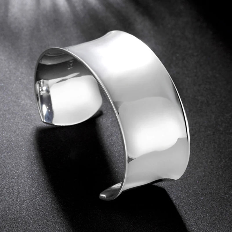 Hot Sale 925 Silver Jewelry Simple Smooth Open Bangles Women Fashion Cuff Bracelets