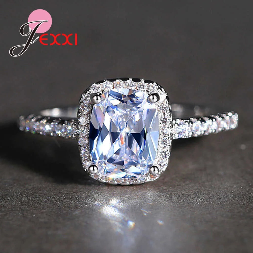 New Hot Sale white Square Large Zircon Ring Classic Temperament 925 Sterling Silver Silver female Ring NEW ARRIVE
