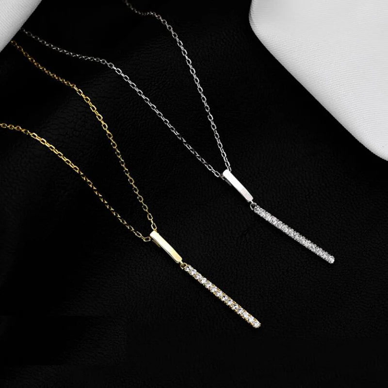 Hot Sale 925 Sterling Silver Geometric Stick Pendant Necklace Shine Zircon Clavicle Chain Birthday Gifts Fine Jewelry for Women