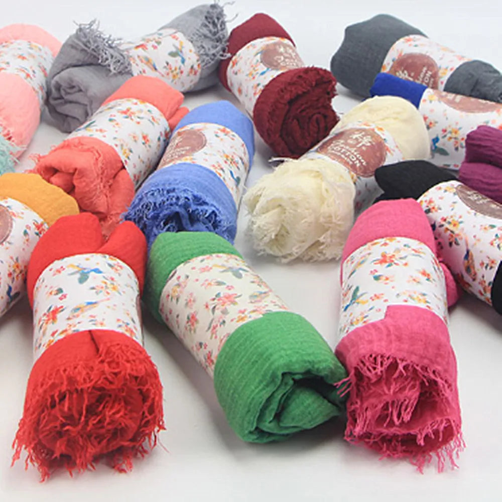 Cotton Linen Crinkle Cloud Hijab Soft Scarf Shawl Wraps Islam Muslim A343