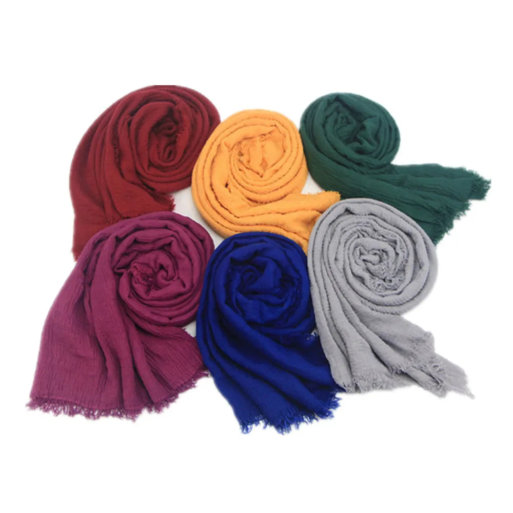 Cotton Linen Crinkle Cloud Hijab Soft Scarf Shawl Wraps Islam Muslim A343