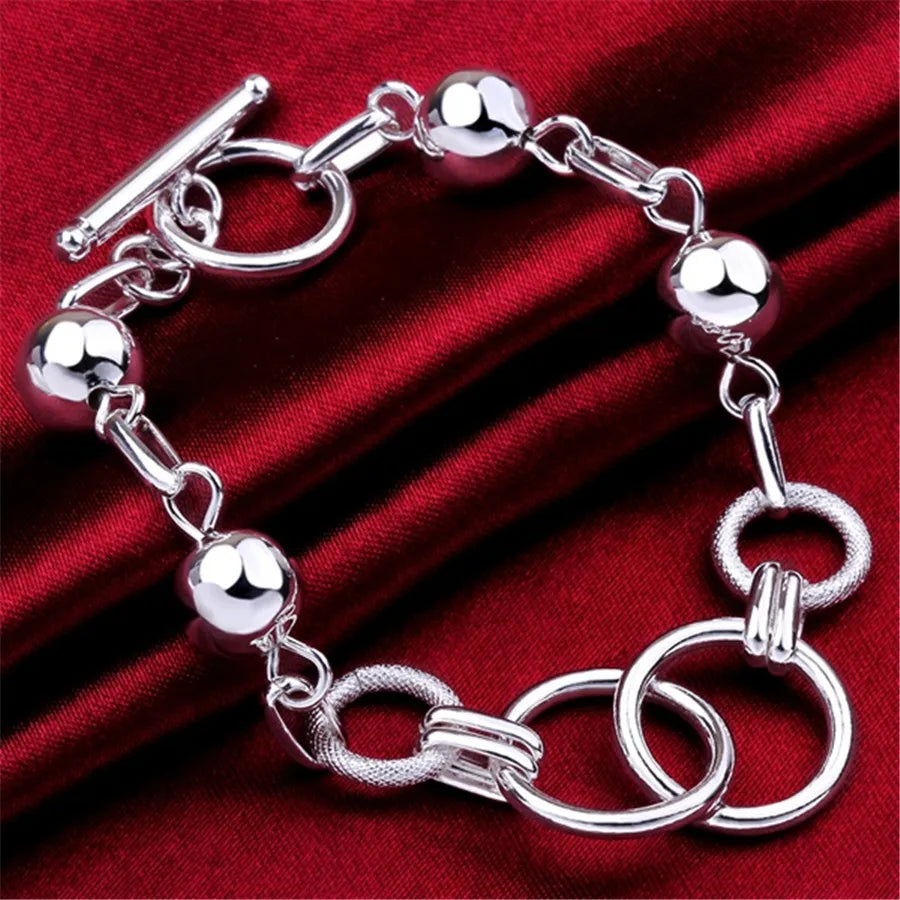 Hot sale cute Beautiful fashion silver color women round Bracelet high quality classic jewelry wholesale Christmas gift LH026