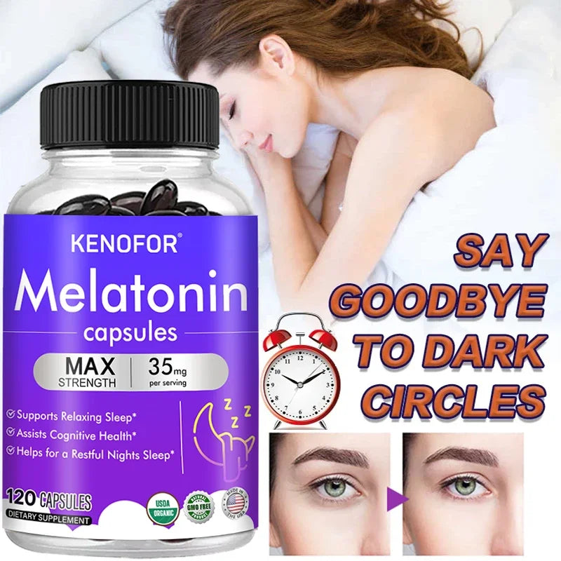 Melatonin Capsules - Natural Nighttime Sleep Aids Improve Sleep Quality, Relieve Migraines Nourish Nerves and Increase Energy