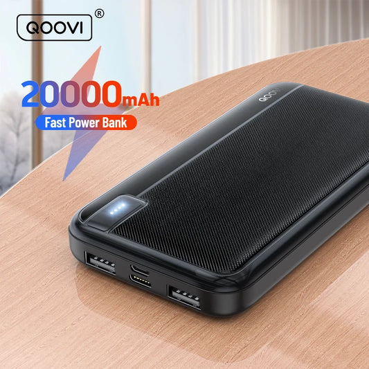 QOOVI 20000mAh Power Bank External Large Battery Capacity Portable Charger PowerBank Fast Charging For iPhone 15 Xiaomi Samsung
