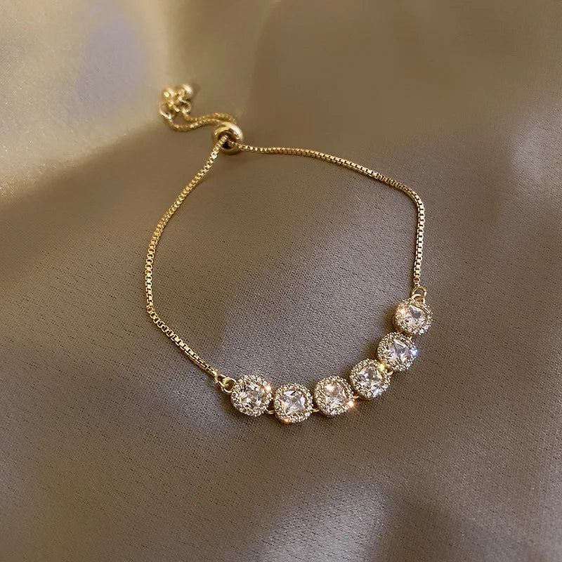 Korean Luxury Zircon Flower Adjustable Bracelet for Women Elegant Love Heart Butterfly Round Shiny Wedding Bracelet Jewelry Gift