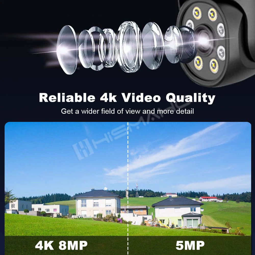 4K WiFi Surveillance Camera 8MP Outdoor CCTV Video Monitor 4MP Security Protection IP Cam Auto Tracking PTZ Alexa Onvf ICsee