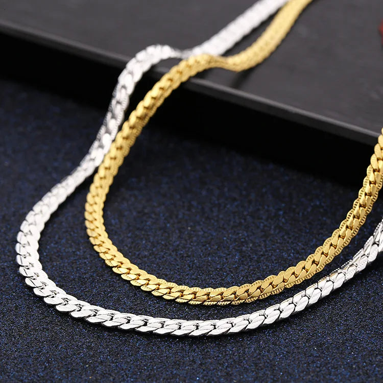 Hot sale 925 Sterling Silver 18K gold 6MM chain bracelets neckalce for women fashion Party wedding designer jewelry sets gift