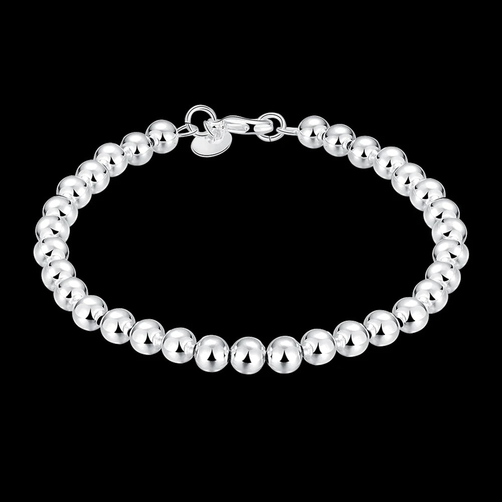 Hot sale fashion 925 sterling Silver Bracelets for woman man classic 6mm bead chain Wedding party Christmas Gifts Jewelry