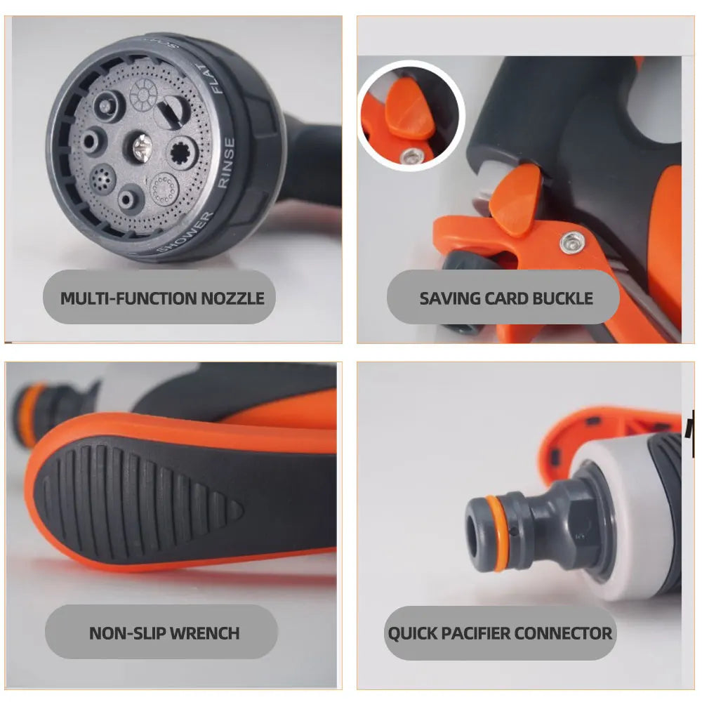 8 Function Water Guns Jet Washer High Pressure Adjustable Spray Garden Hose Quick Connector for Lawn Watering Farm Car Wash Tool