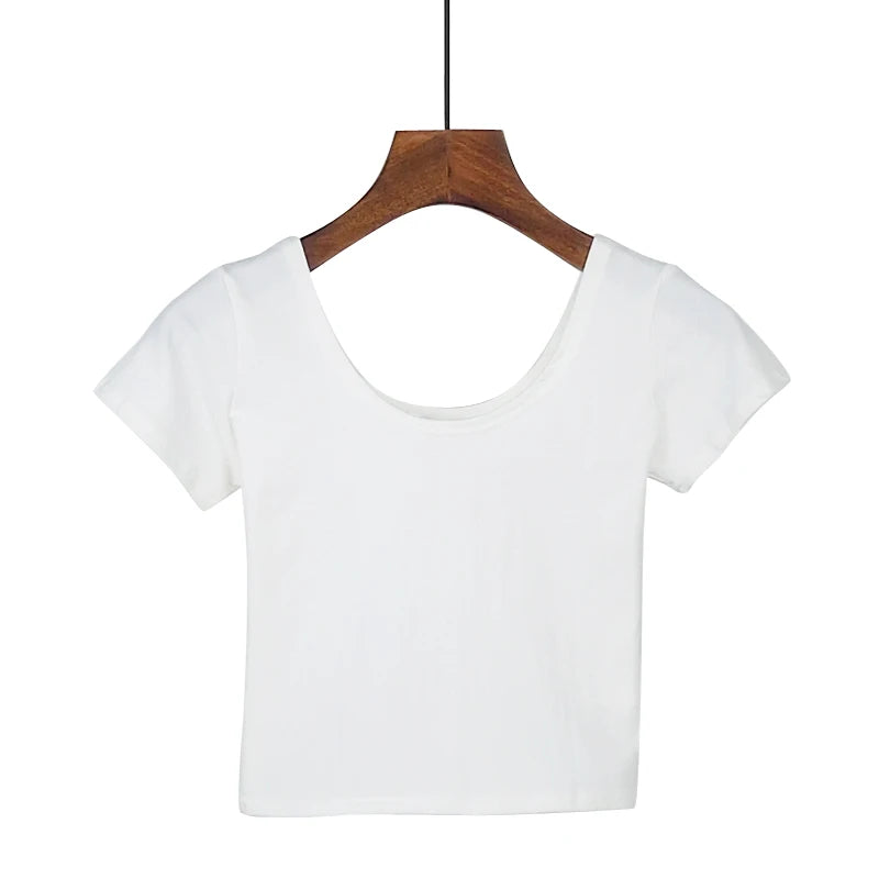 Stretch Women Cotton U Neck Crop Top 2024 Girls Short Sleeve Female Fashion Best Sell Popular Tee Top T-shirt Hot Sale