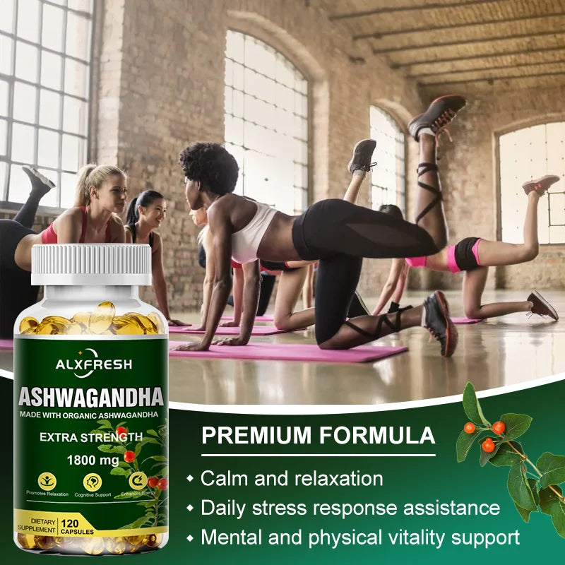 Alxfresh Pure Ashwagandha Powder & Root Extract Oil Capsules 1800mg with Black Pepper- Vegen Dietary Supplements 60/120 Count