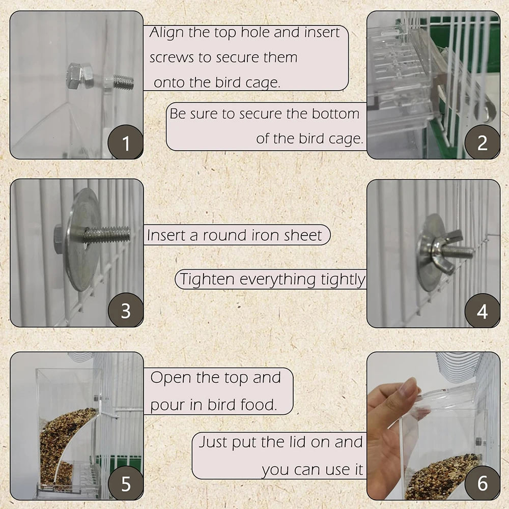 No Mess Bird Feeders Automatic Parrot Feeder Drinker Bird Pigeons Cage Feeder Parrot Pet Aviary Hanging Stand Food Container
