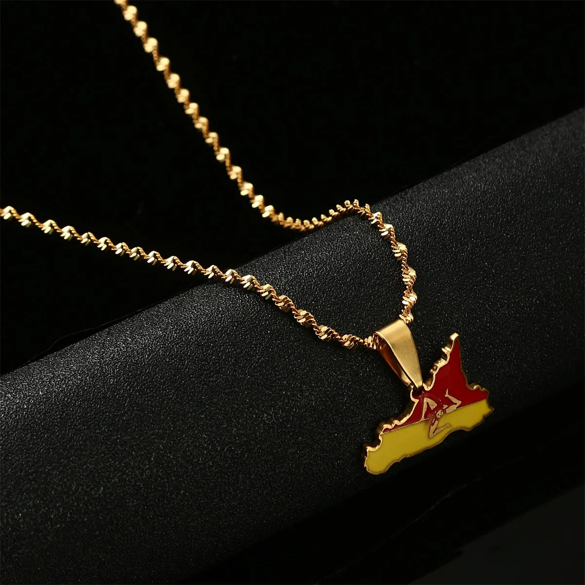 Italy Sicily Map Flag Pendant Necklaces Stainless Steel Gold Color Italian Sicilia Jewelry Gifts