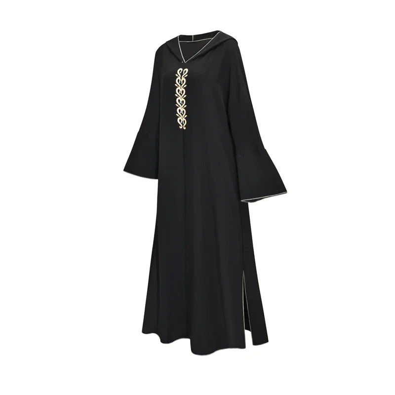 Ramadan 2024 Dubai Robe Women's Embroidered Robe Marocain Turkish Muslim Fashion Black Hooded Dress Jalabiya Islamic Clothing