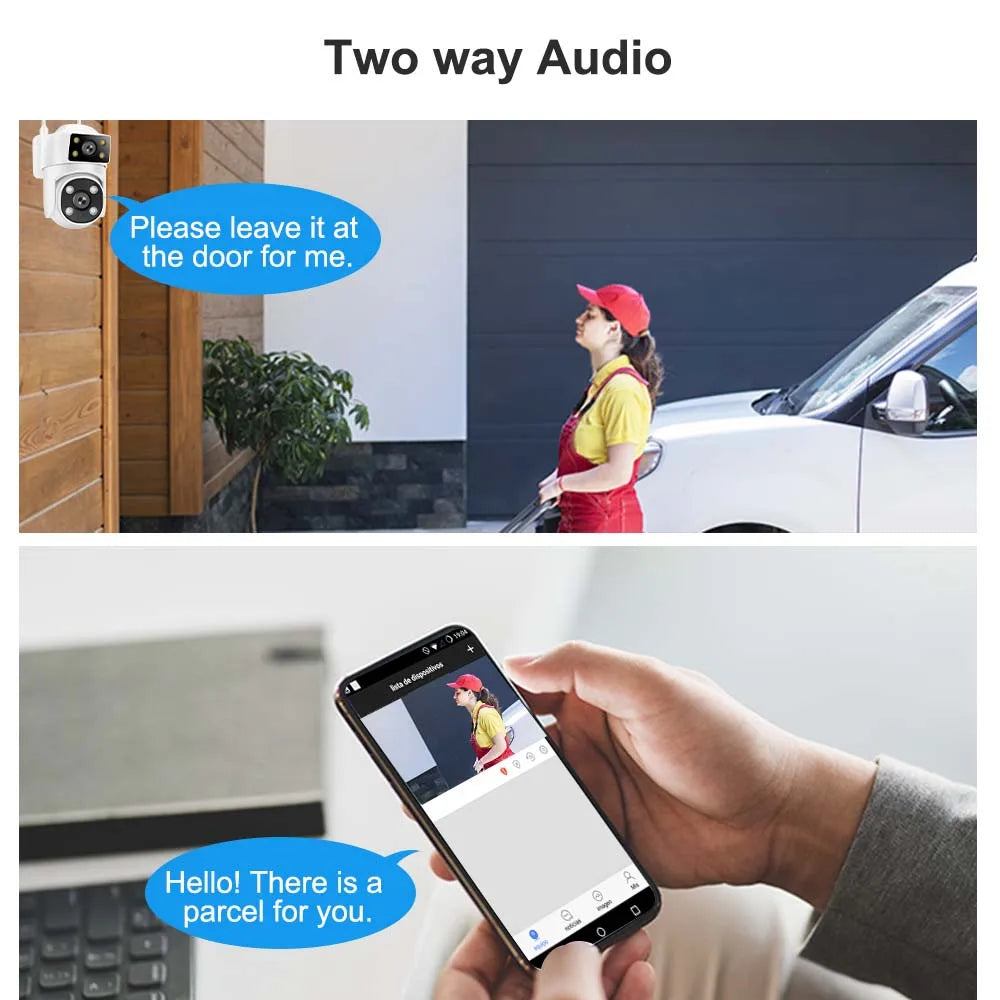4K 8MP Outdoor Camera 2.4G/5G WiFi Dual Len Two Screen Auto Tracking PTZ Video Camera Security Protection 360° View Surveillance