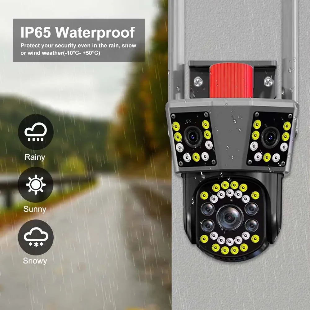 12MP 6K WIFI IP Camera Outdoor 8X Zoom HD Three Lens Three Screens PTZ CCTV Auto Tracking Video Surveillance Security Protection
