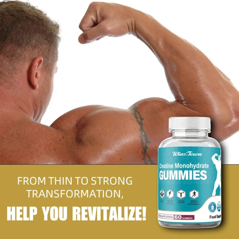 Muscle Creatine Monohydrate Gummies provide muscle energy to promote protein synthesis and enhance muscle repair and growth.