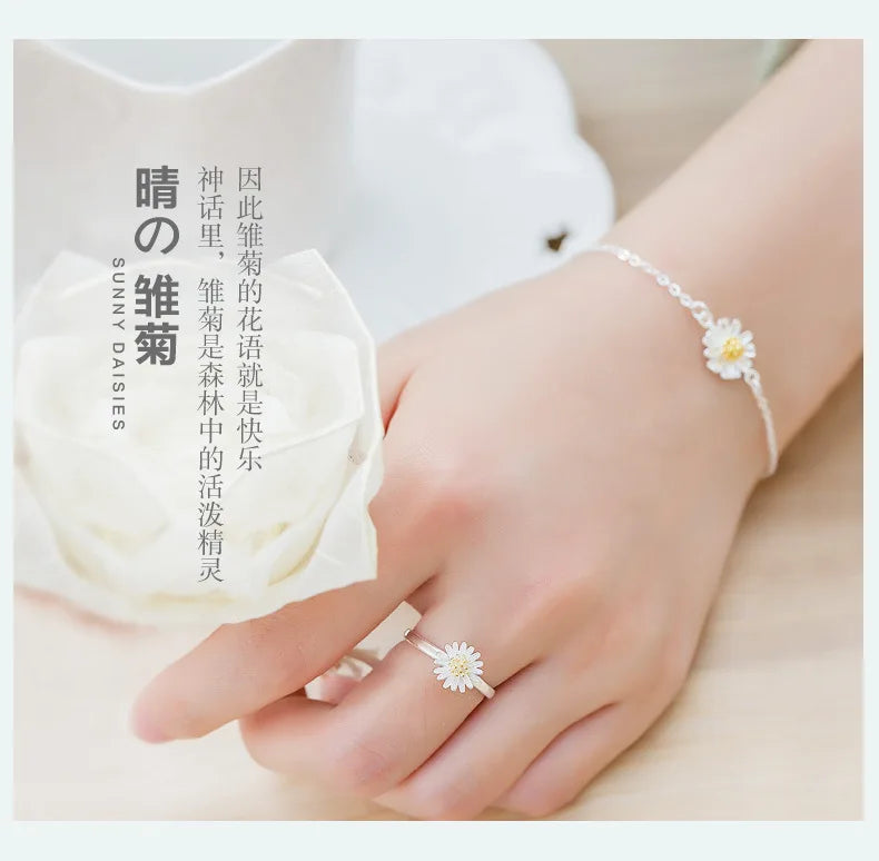 Hot Sale Fashion Jewelry 925 Sterling Silver Bracelets Daisy Stylish Ethnic Style Female Bracelets