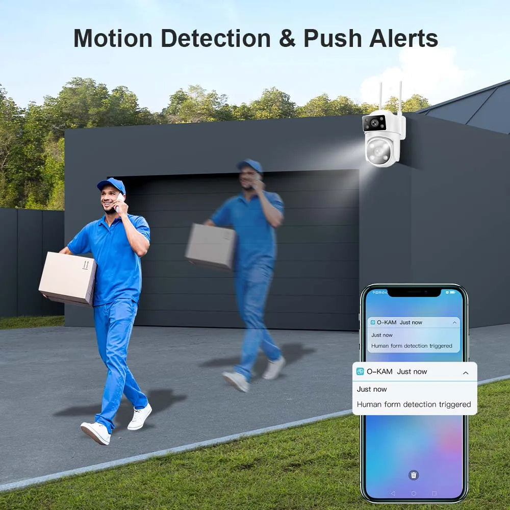 4K 8MP Outdoor Camera 2.4G/5G WiFi Dual Len Two Screen Auto Tracking PTZ Video Camera Security Protection 360° View Surveillance