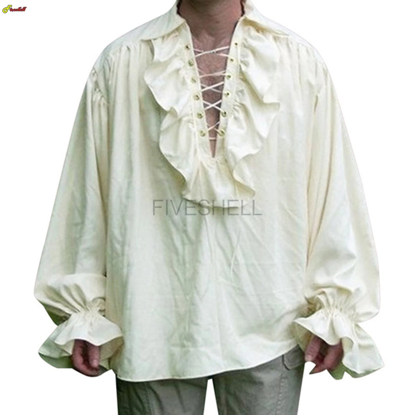 Medieval Mens Renaissance Costume Ruffled Shirts Long Sleeve Lace Up Steampunk Pirate Shirt Cosplay Stage Costume for Women