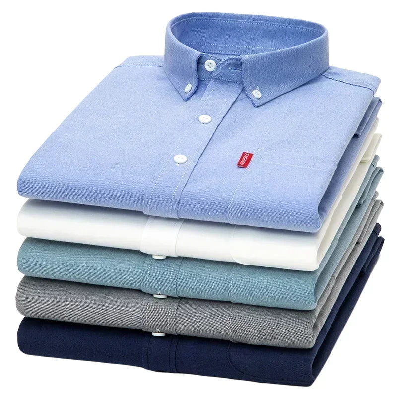 100% Pure Cotton Men's Solid Color Long Sleeve Shirt Youth Casual Cotton Oxford Spun Large Size Shirt Men's