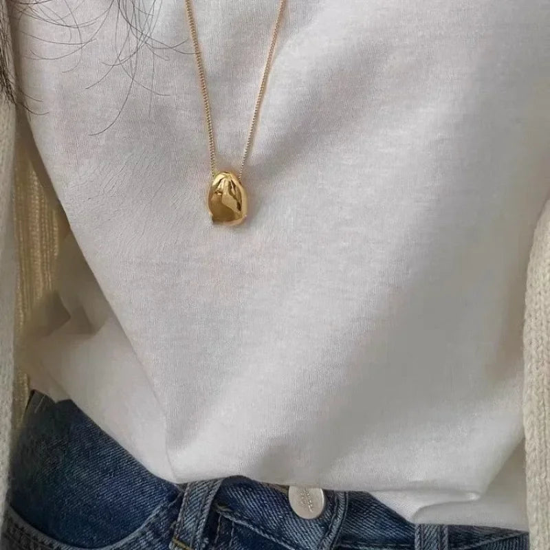 Modern Jewelry Hot Sale One Layer Chain Metal Shiny Pendant Necklace For Women Female Gift Sweater Daily Wearing