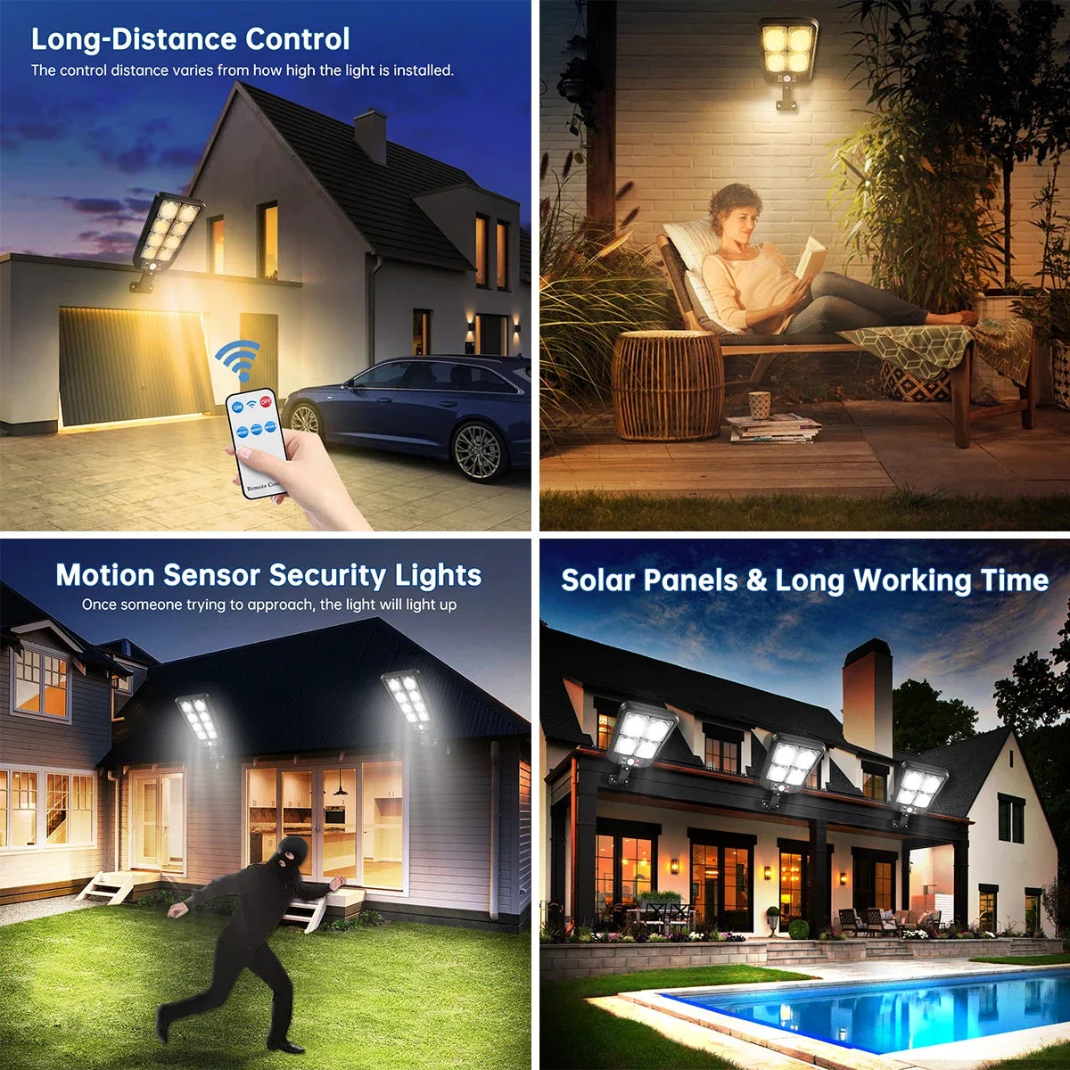 100/200led Solar Street Light IP65 Waterproof Solar Outdoor Motion Sensor Lights Solar Wall Light with Remote for Garden Yard