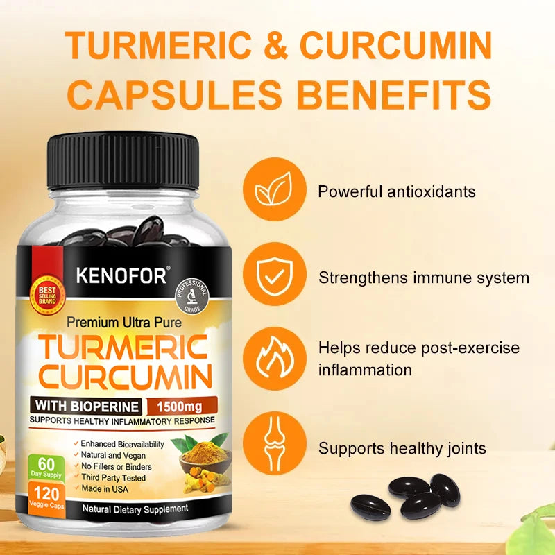 Turmeric Curcumin Ginger Capsules Bioavailability 1500mg Promotes Gut Health Digestion Joint Support Natural Vegetarian