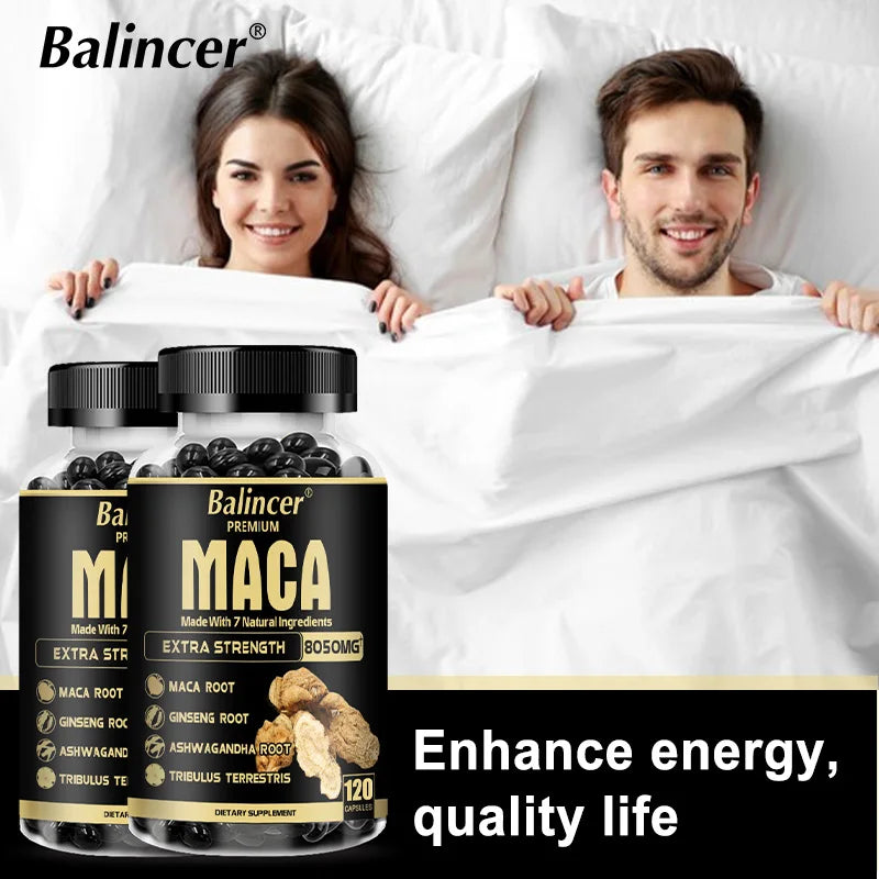Organic Maca Root Capsules - with Ginseng Ashwagandha Tribulus Terrestris - Muscle Mass, Endurance and Performance