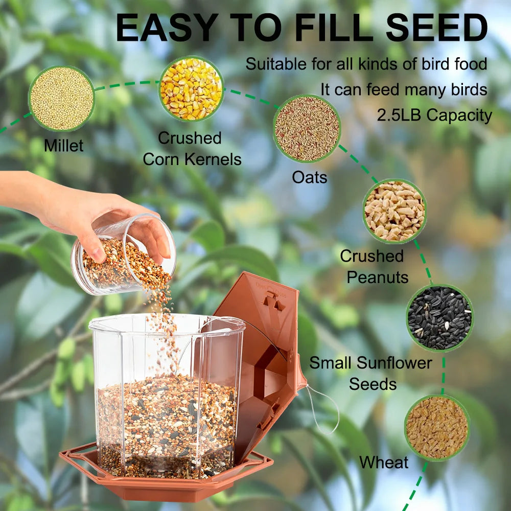 Bird Feeder Automatic Food Feeding Tool Hanging Gazebo Outdoor Birds Feeder Multiple Hole Nut Feeding House Bird Food Container