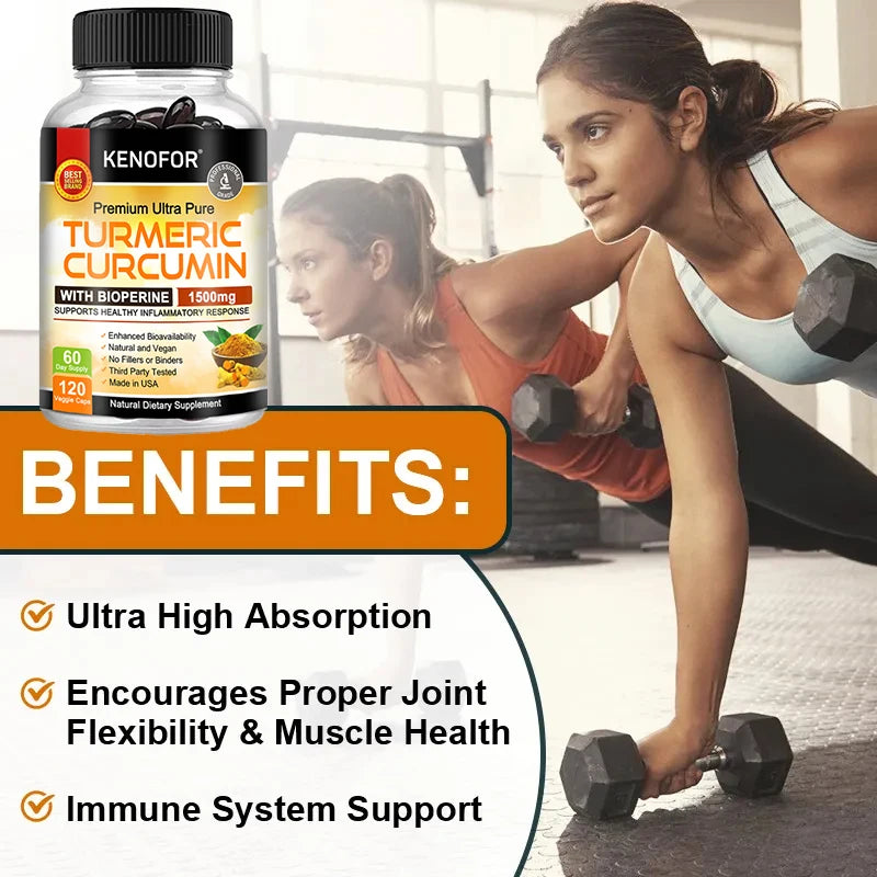 Turmeric Curcumin Ginger Capsules Bioavailability 1500mg Promotes Gut Health Digestion Joint Support Natural Vegetarian