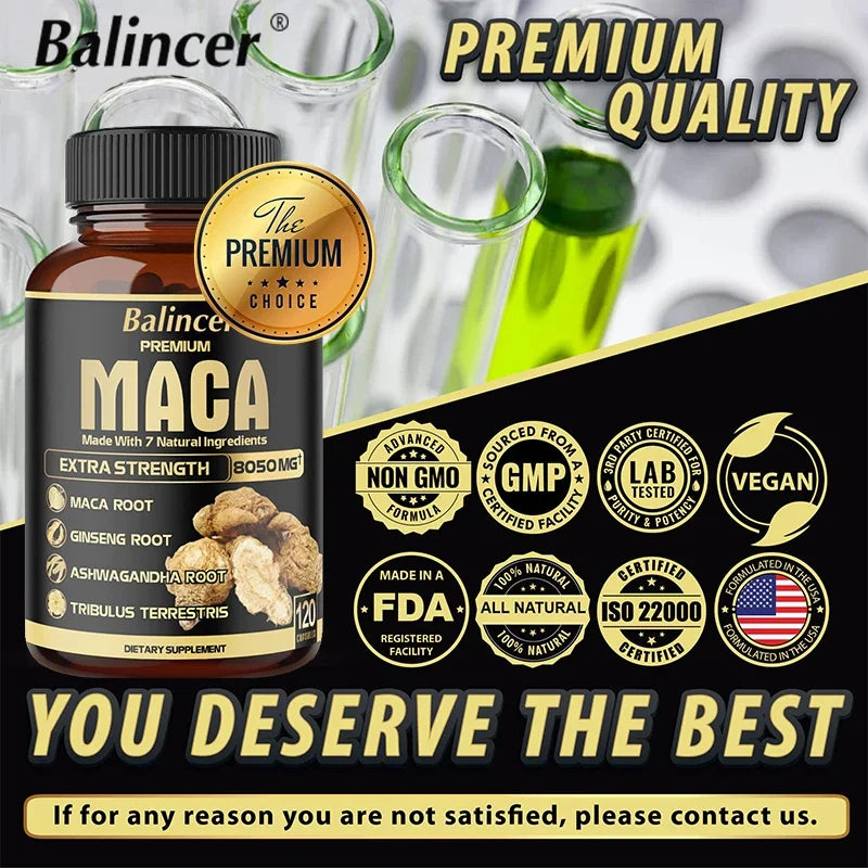 Maca Root Capsules for Men - Enhance Sports Energy, Endurance and Hardness, and Relieve Fatigue Supplements