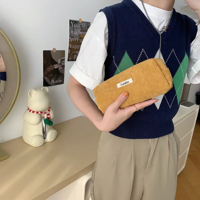 1 Piece Simplicity Student Pencil Pouch for Boy Girl Fashion Aesthetic Solid Color Series Pencil Case Makeup Bag School Supplies