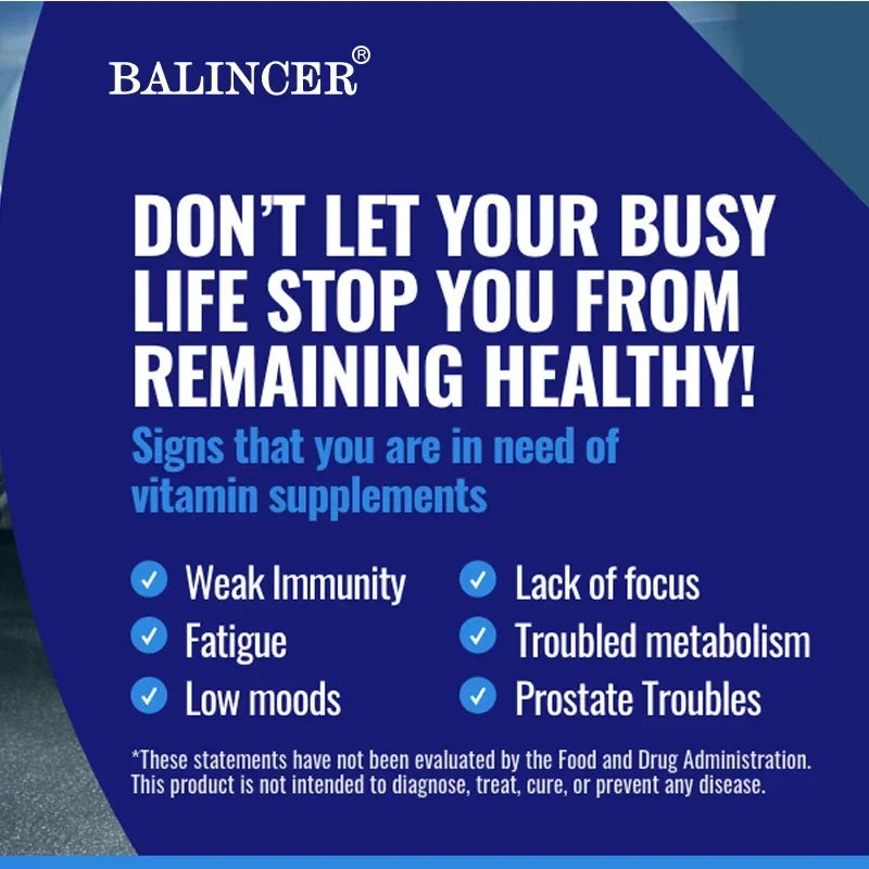 Men's Daily Multi Vitamin Capsules - Enhance Energy and Immune Supplements, Provide Healthy Food, Free Delivery