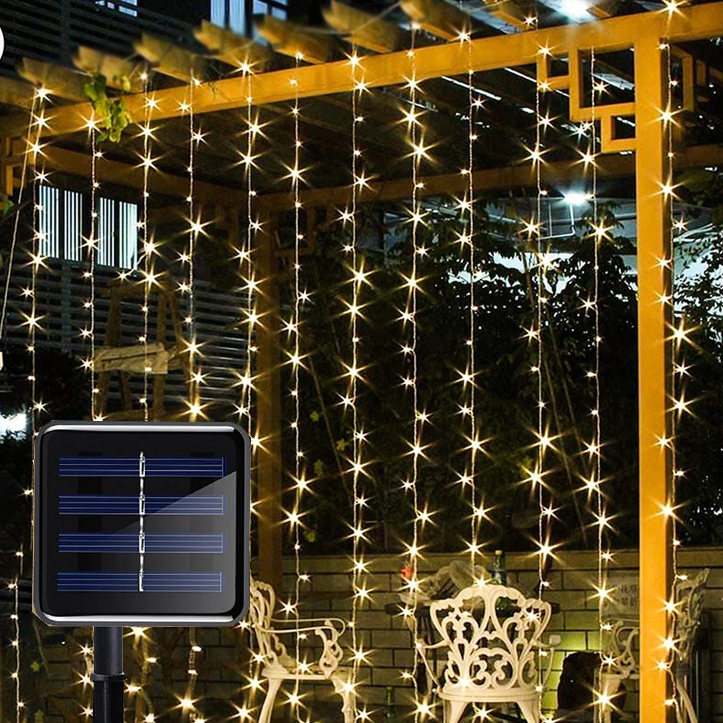 3M Solar Curtain Light Outdoor Waterproof 300 LED Solar Power Fairy Garland String Lights for Yard Garden Pavilion Party Wedding