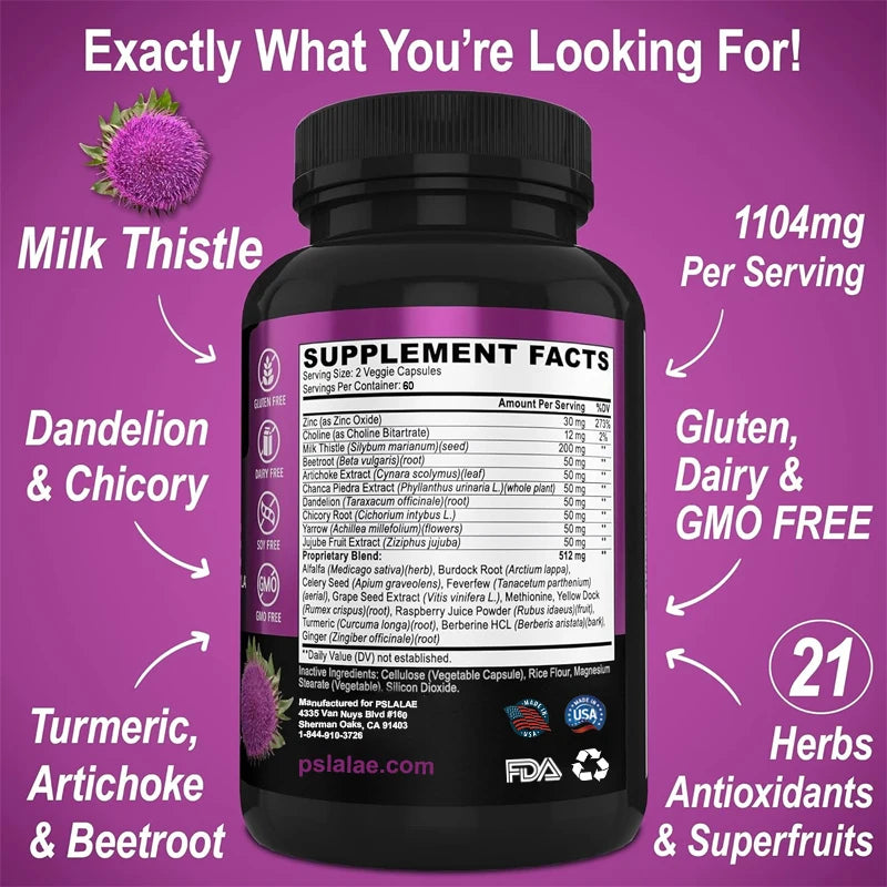 Liver Cleanse Detoxification Support Supplement - Complete Health Capsules with Artichoke, Berberine, Turmeric Herbs